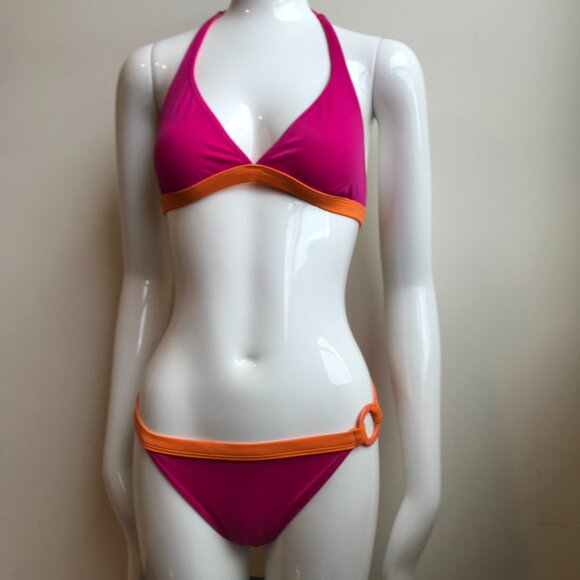 Billabong BLUE CRUSH era Vintage bikini solid Orange & Pink halter heart RARE - Picture 1 of 10